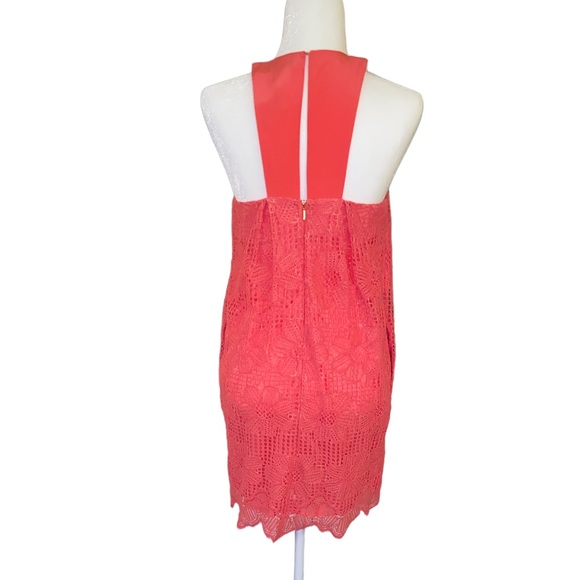 NWT Trina Turk Felisha Coral Lace Draped Halter Mini Dress in Guava - 4 - Picture 8 of 16